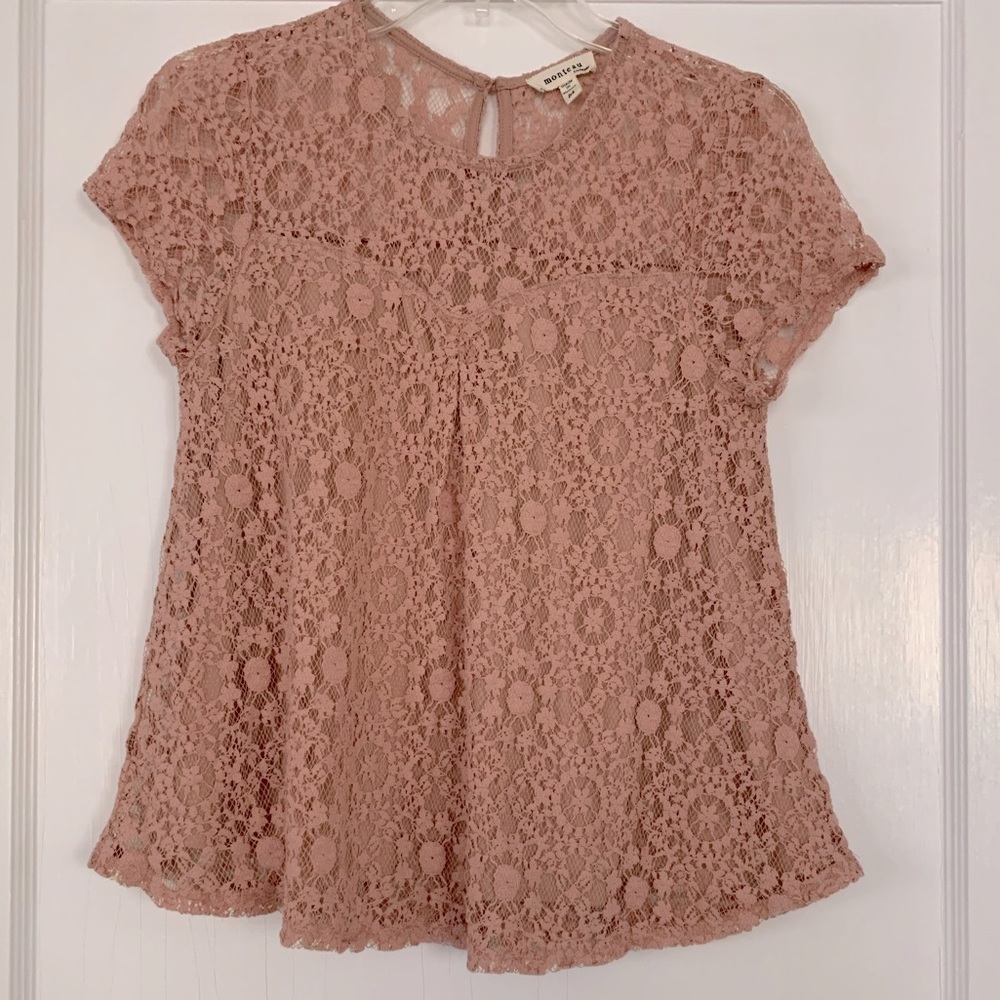 MONTEAU Top Lined Laced Top-Mauve size Medium